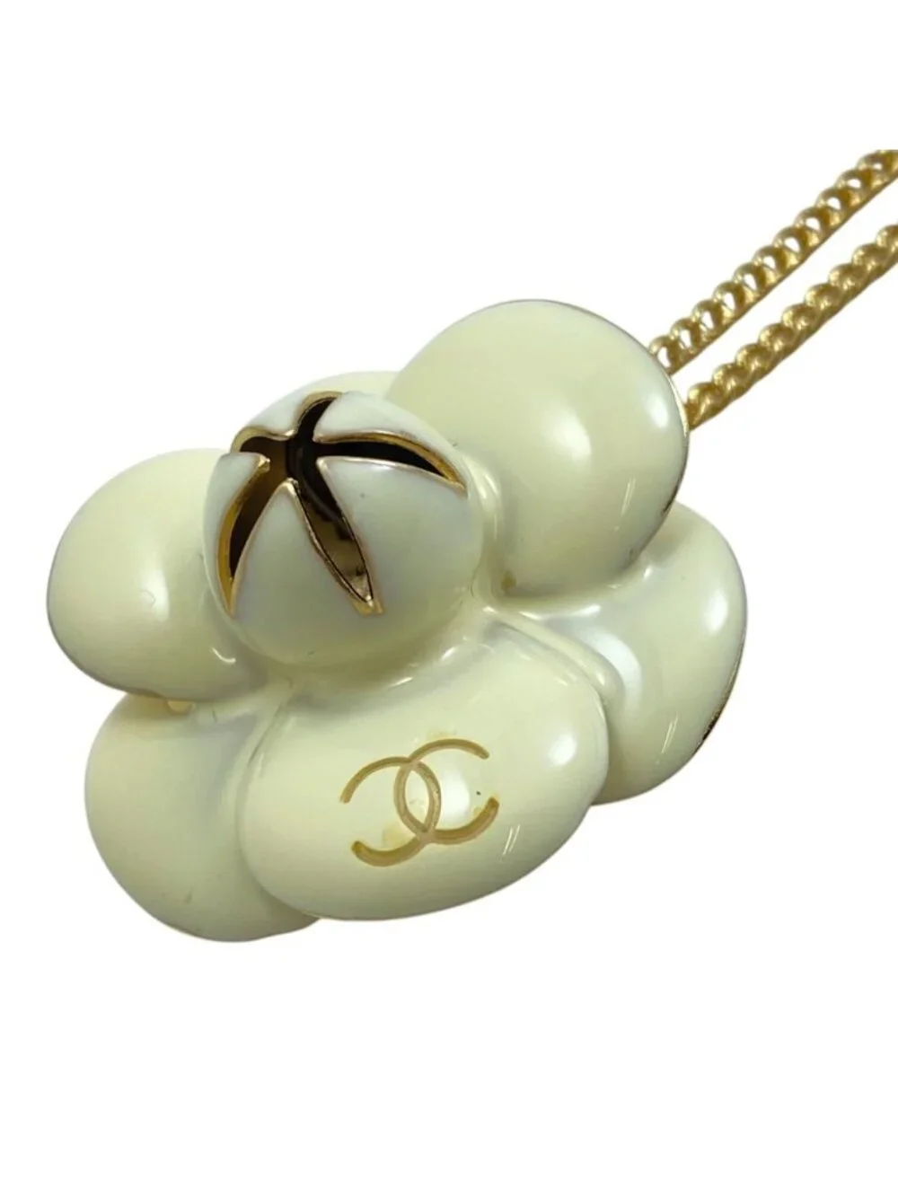 Chanel Pendant Camellia CC Logo 02P Metal Ivory Gold